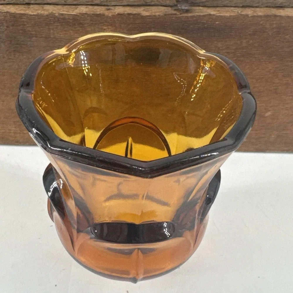 Votive Candle Cup Home‎ Interior Amber Flower Tulip Lotus Homco Glass Pegged VTG